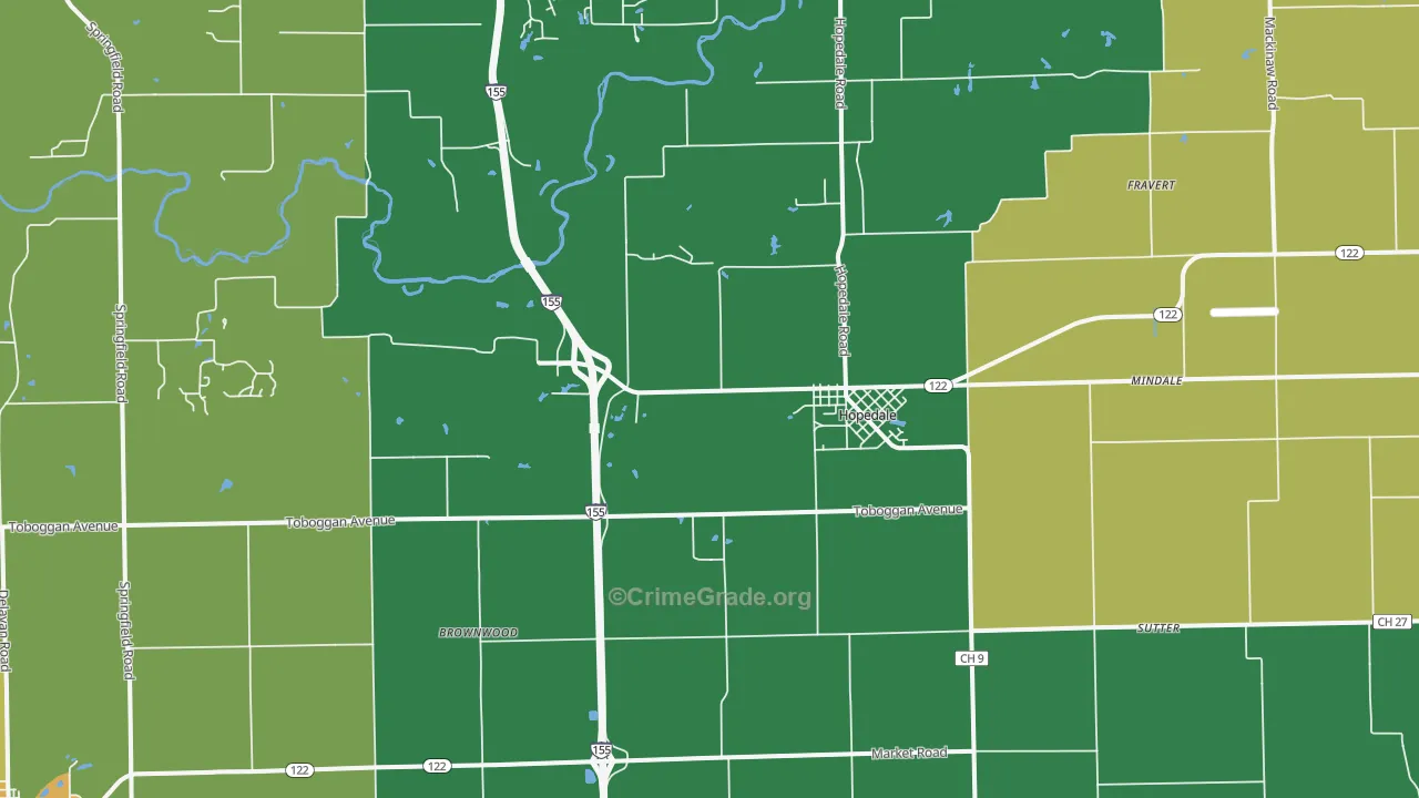 Hopedale, IL Map of Theft Rates