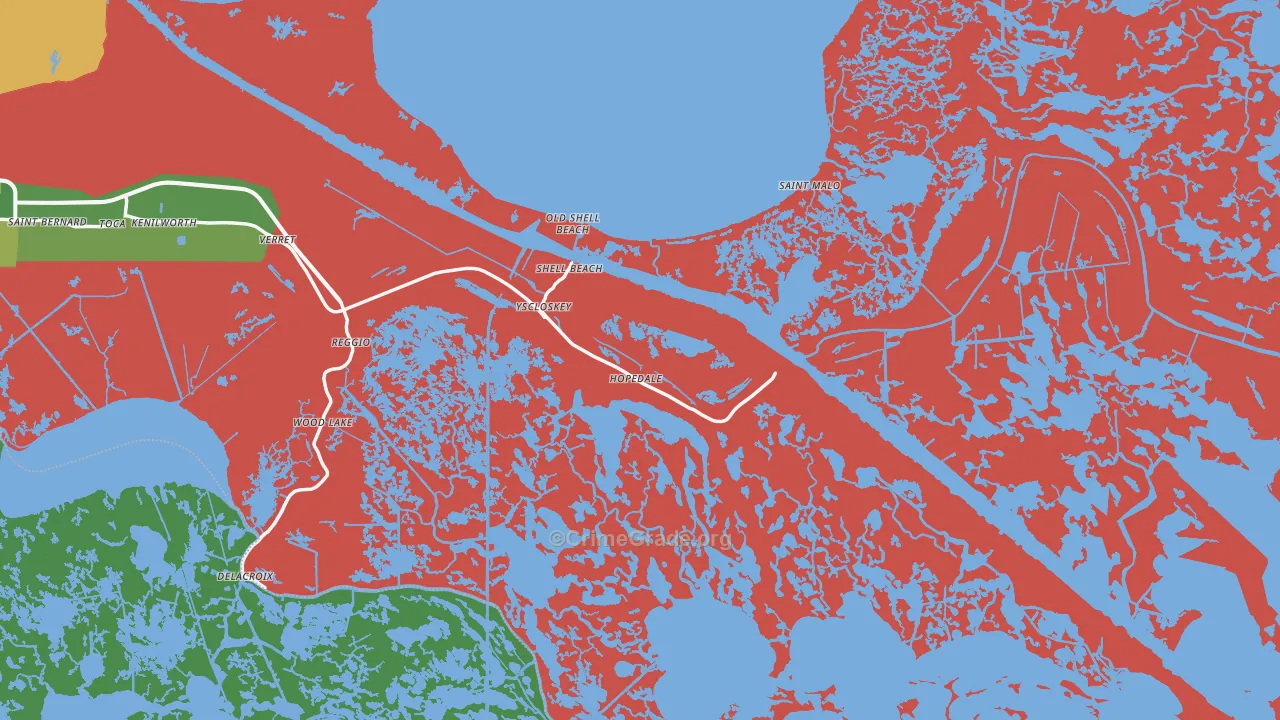 Hopedale, LA Map of Theft Rates