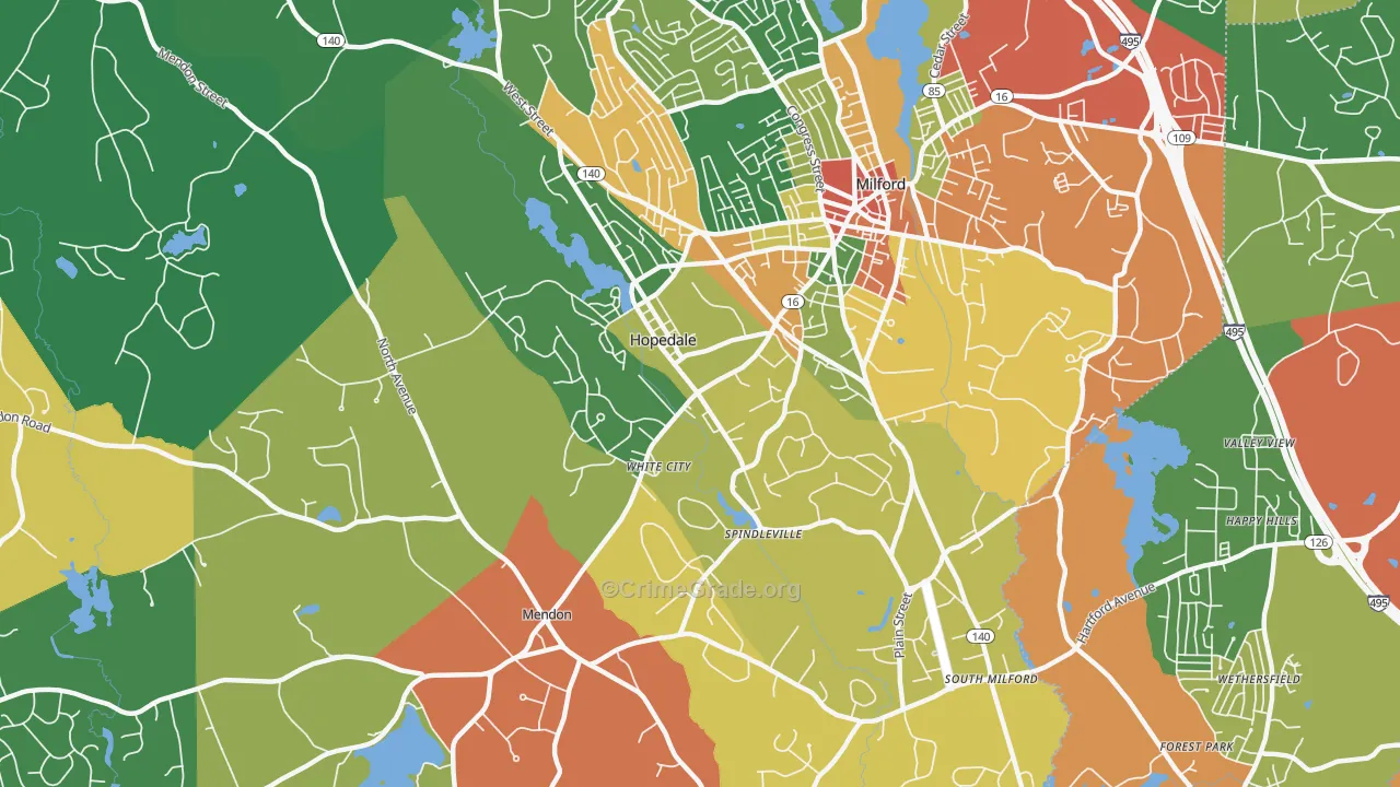 Hopedale, MA Map of Theft Rates