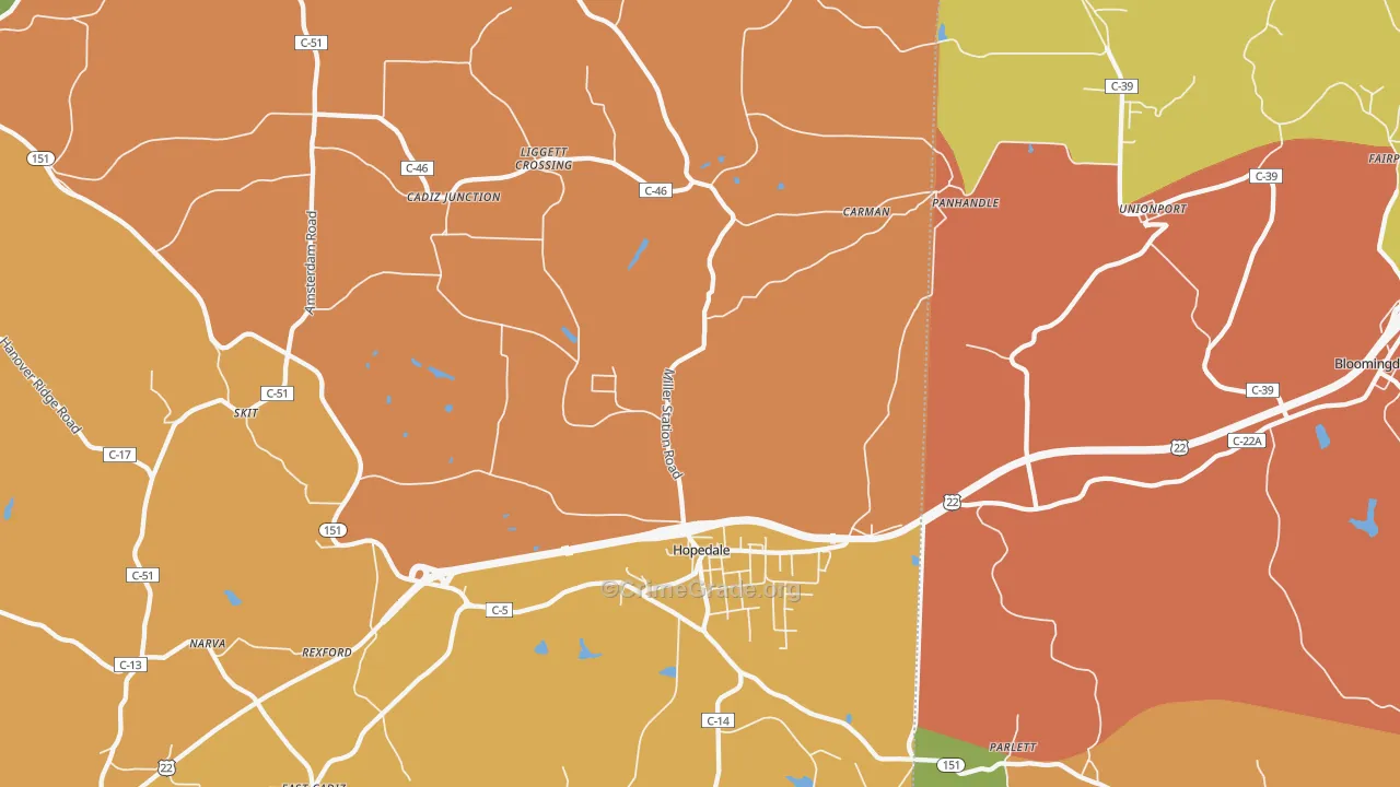 Hopedale, OH Map of Theft Rates