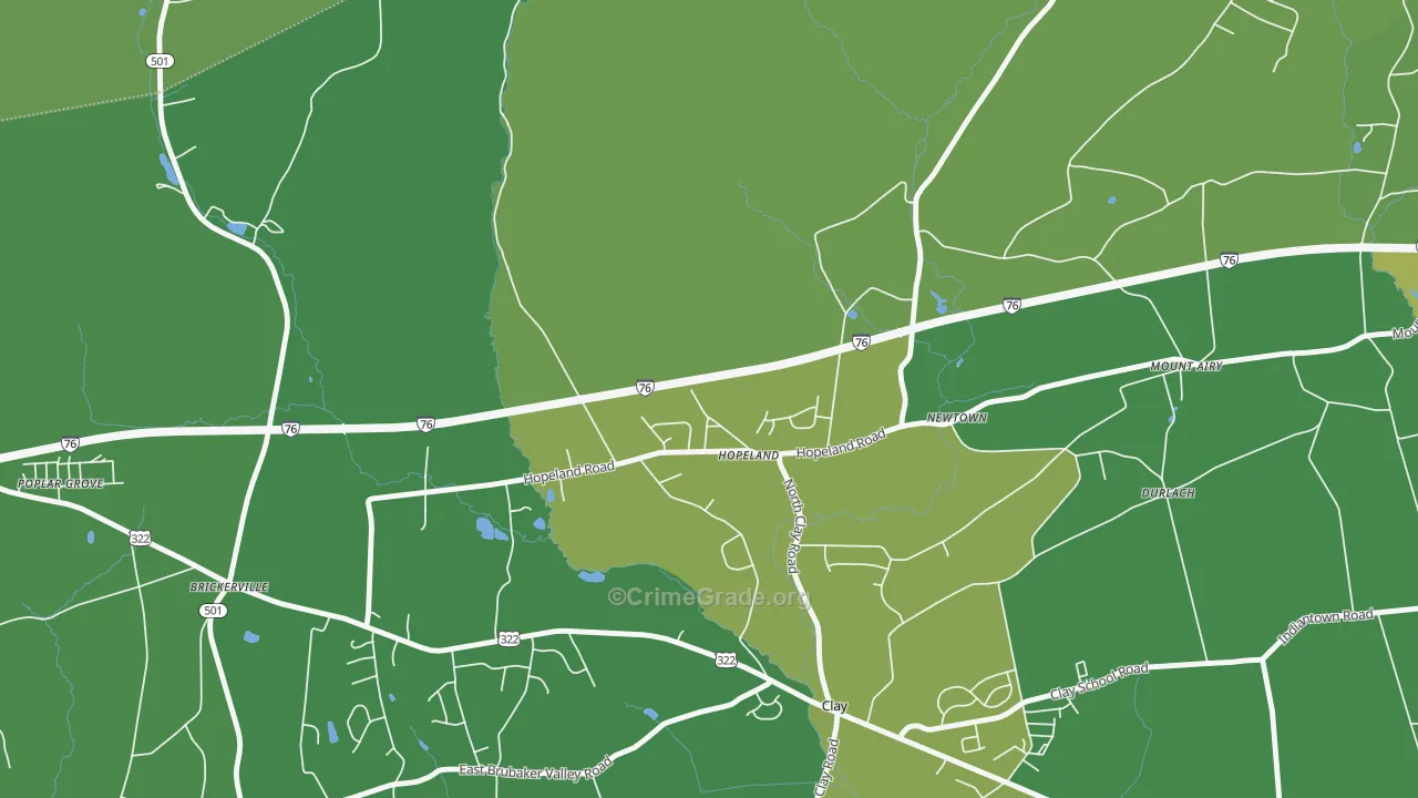 Hopeland, PA Map of Theft Rates