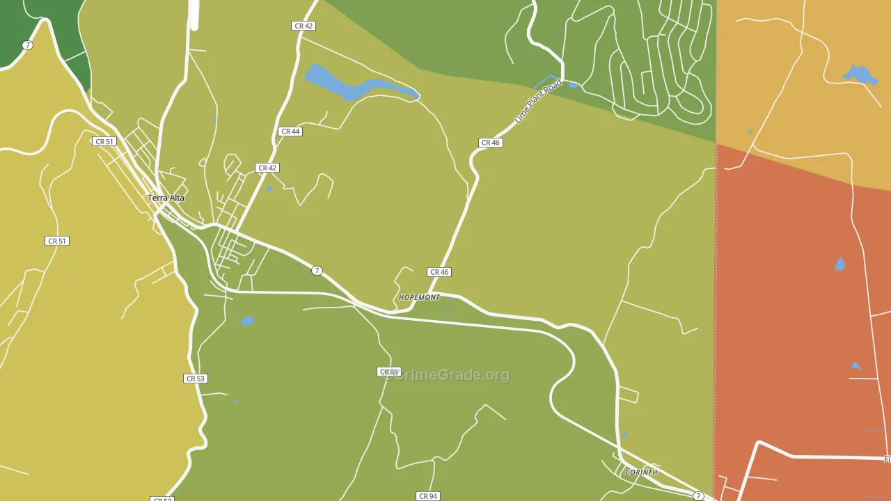 Hopemont, WV Map of Theft Rates