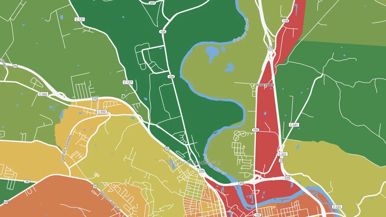 Hopetown, OH Map of Theft Rates