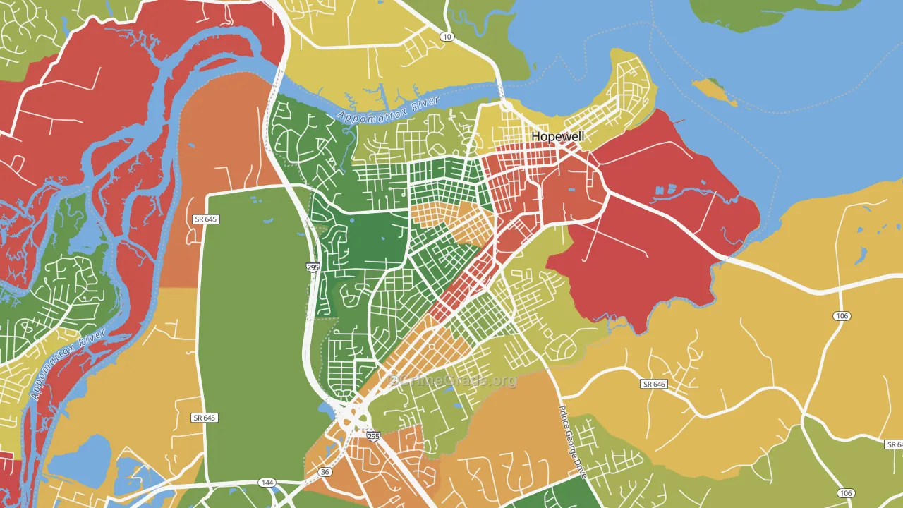 Hopewell City, VA Map of Theft Rates