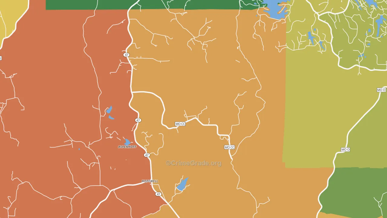 Hopewell, MO Map of Theft Rates