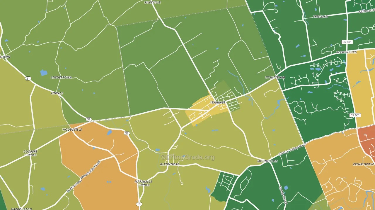 Hopewell, NJ Map of Theft Rates