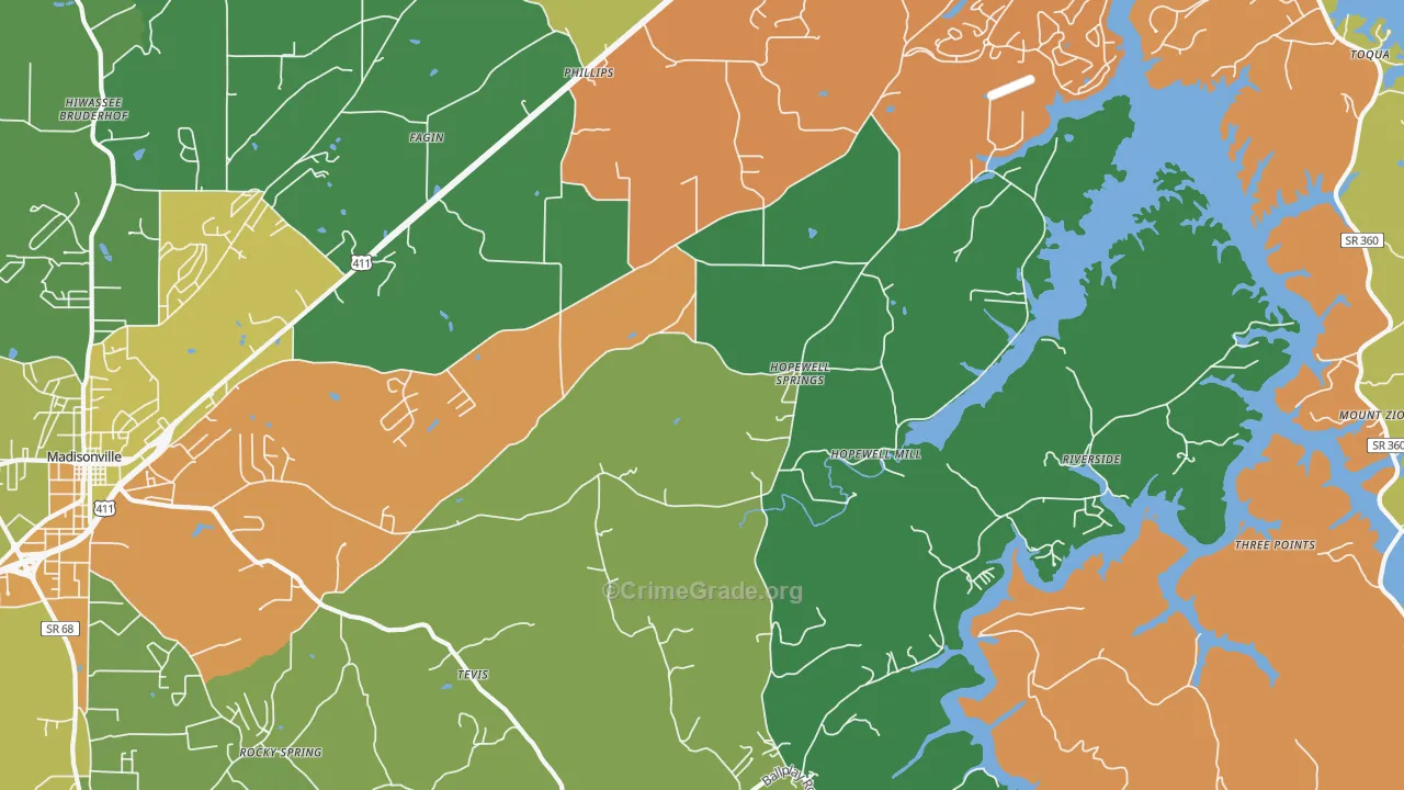 Hopewell Springs, TN Map of Theft Rates