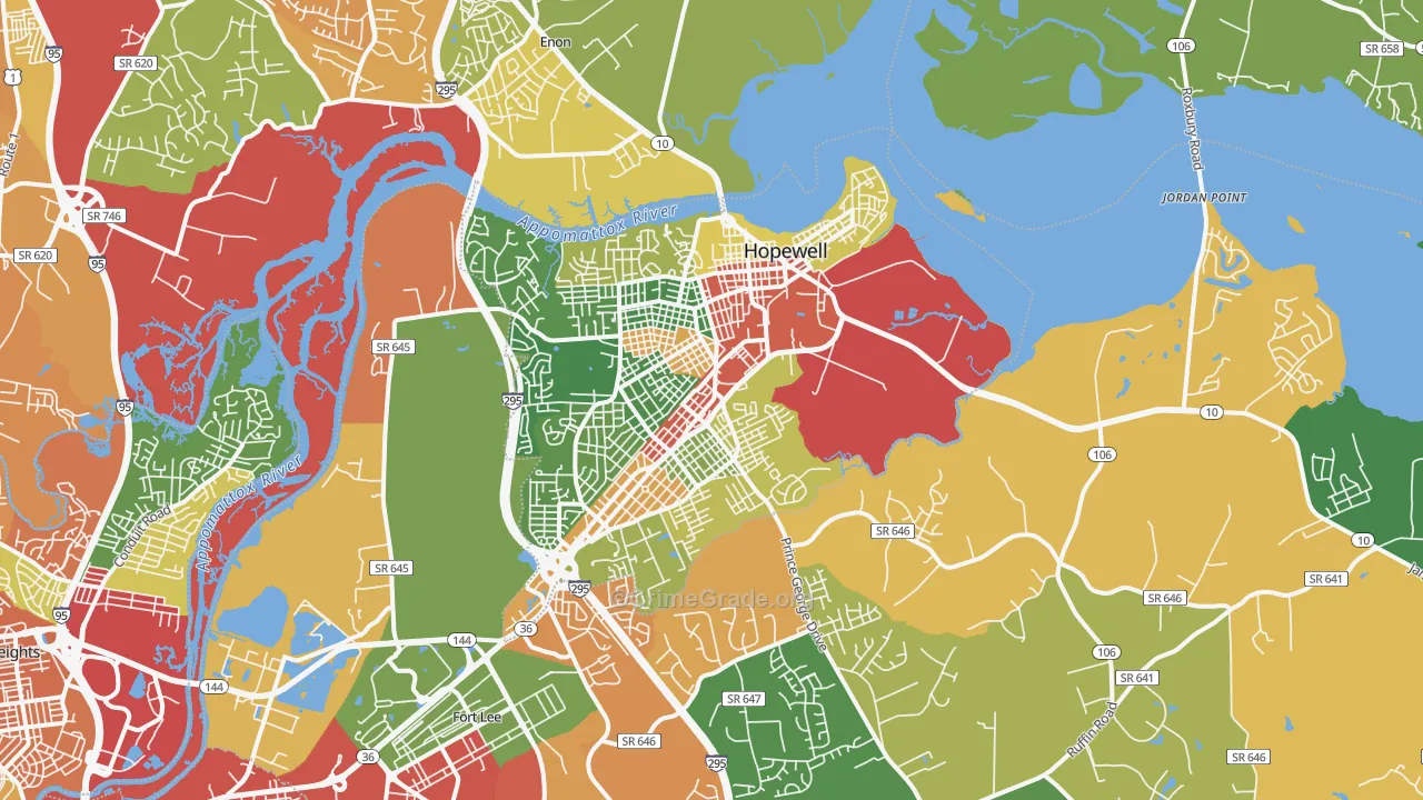 Hopewell, VA Map of Theft Rates