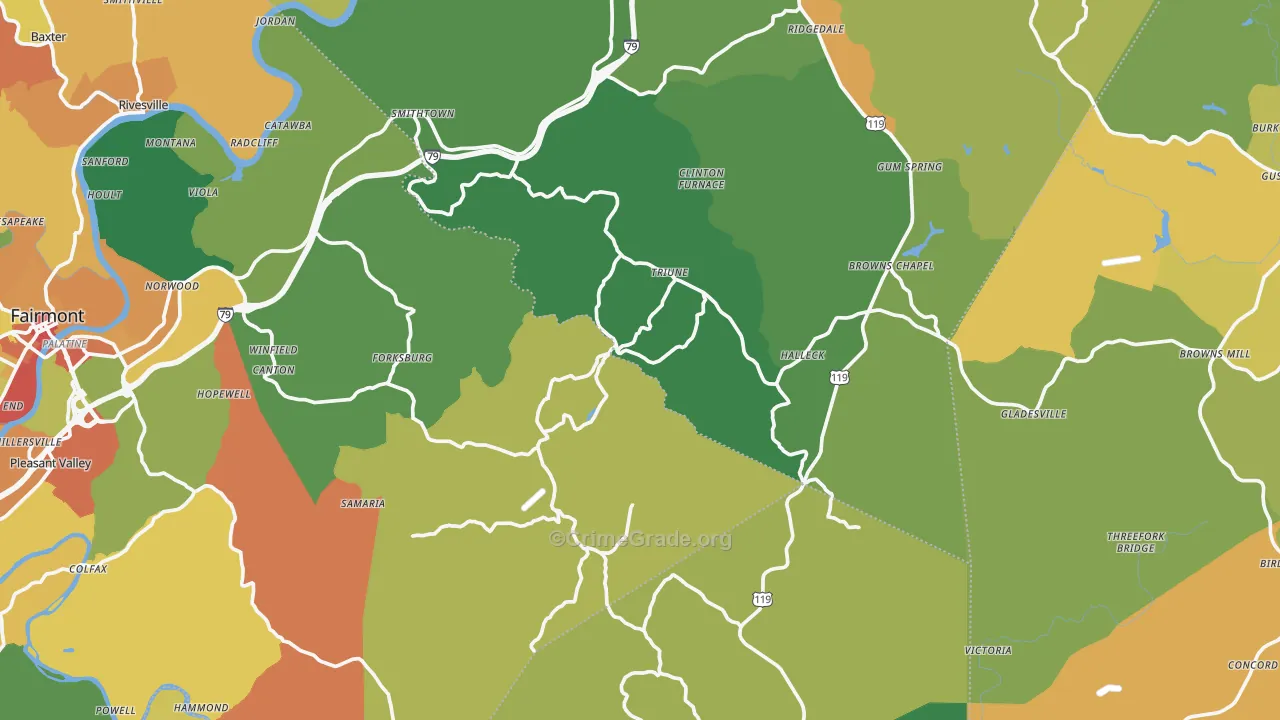 Hopewell, WV Map of Theft Rates