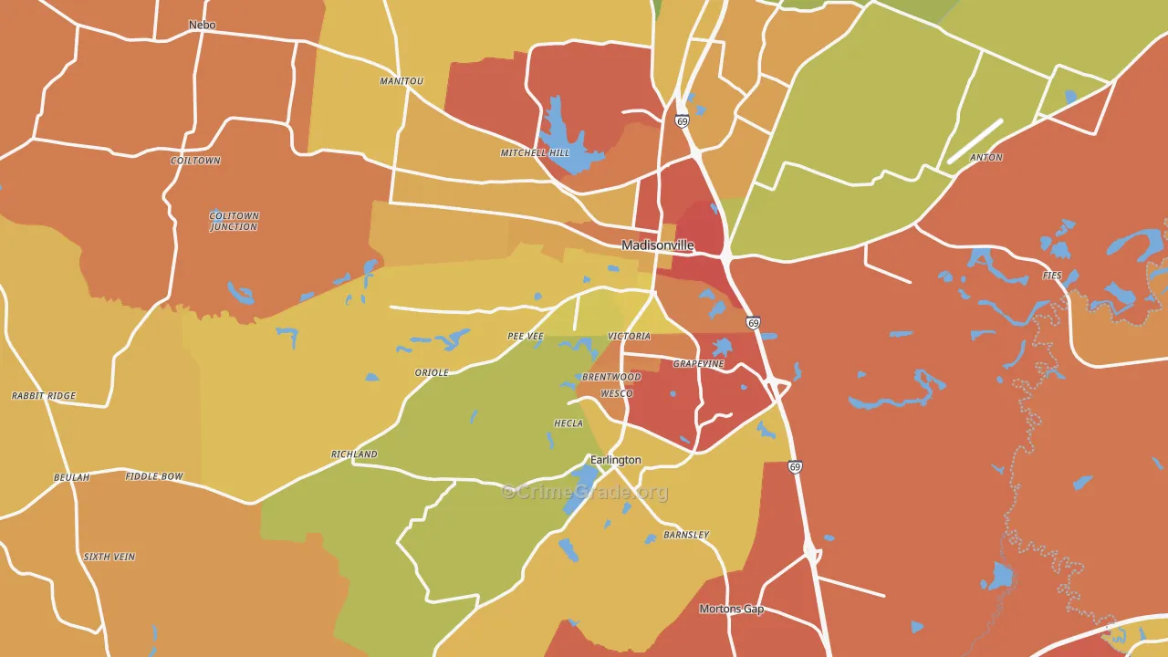 Hopkins County, KY Map of Theft Rates