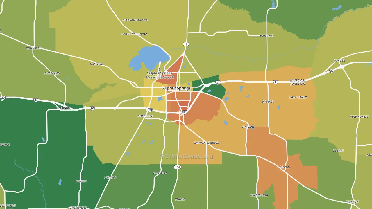 Hopkins County, TX Map of Theft Rates