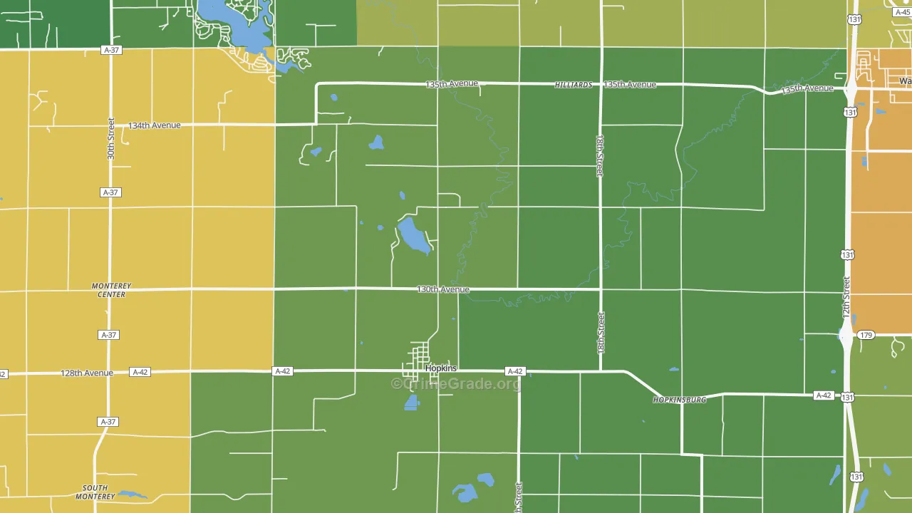 Hopkins, MI Map of Theft Rates
