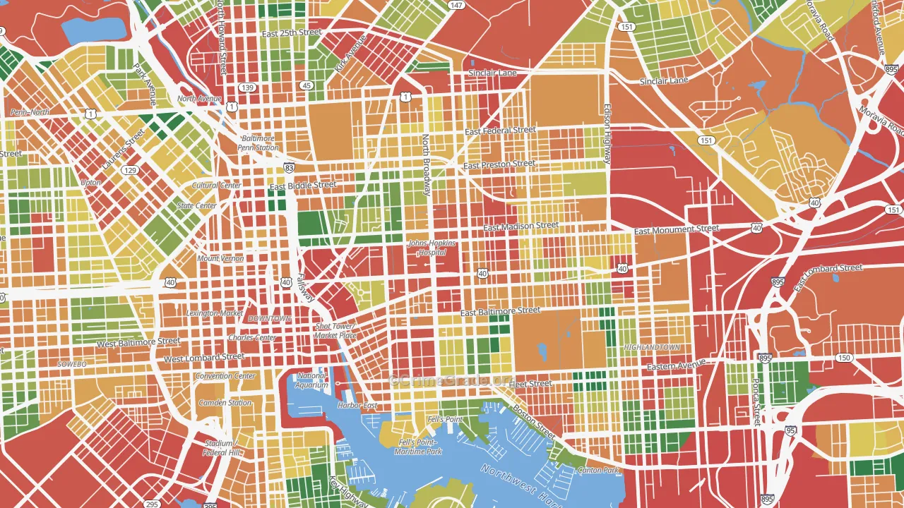 Hopkins-Middle East, Baltimore, MD Map of Theft Rates