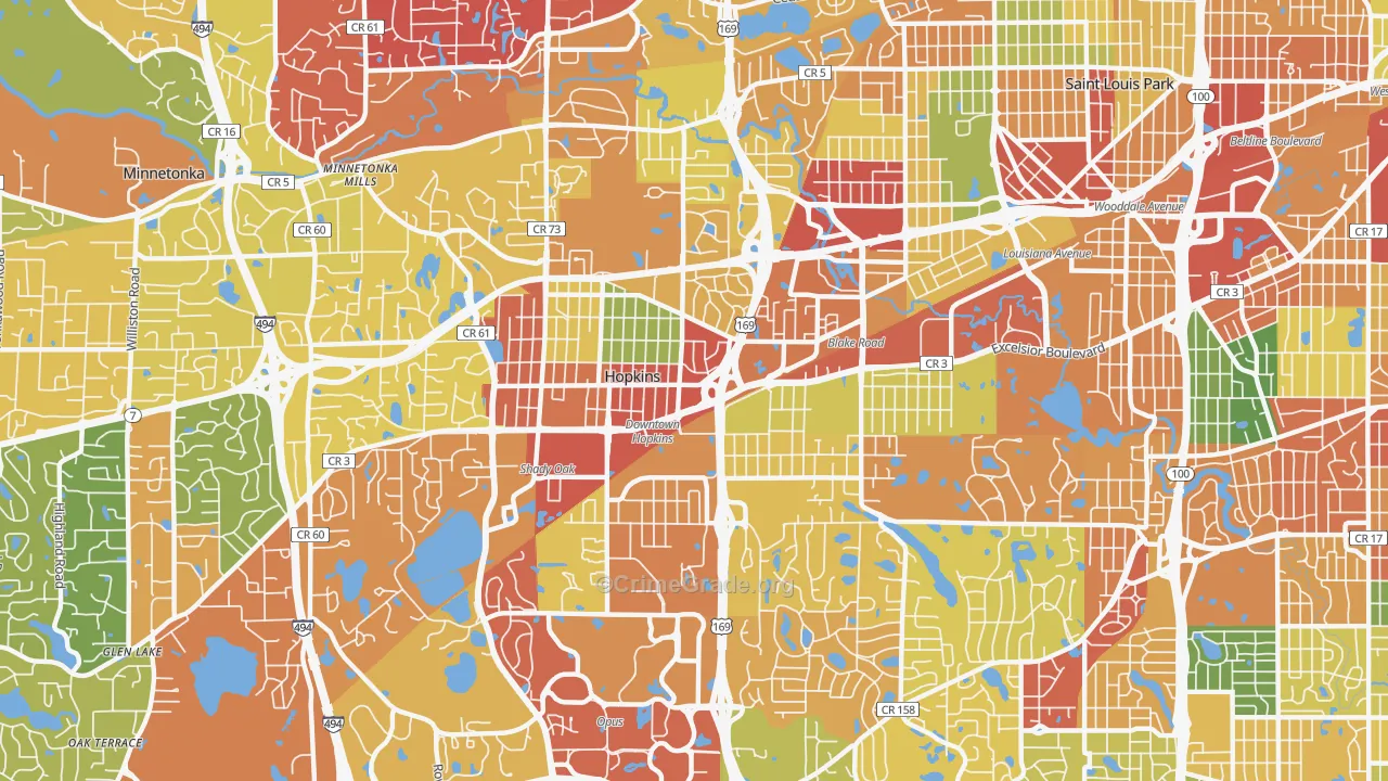Hopkins, MN Map of Theft Rates