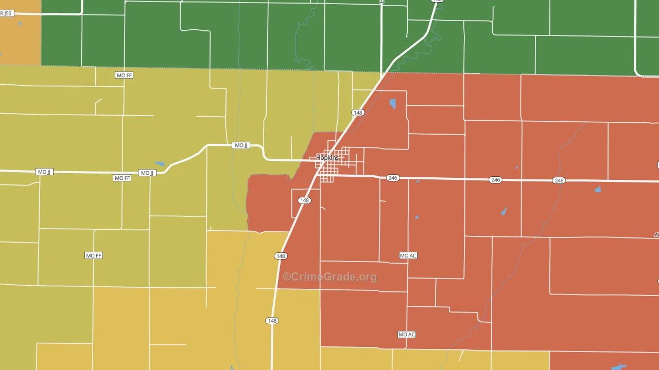 Hopkins, MO Map of Theft Rates