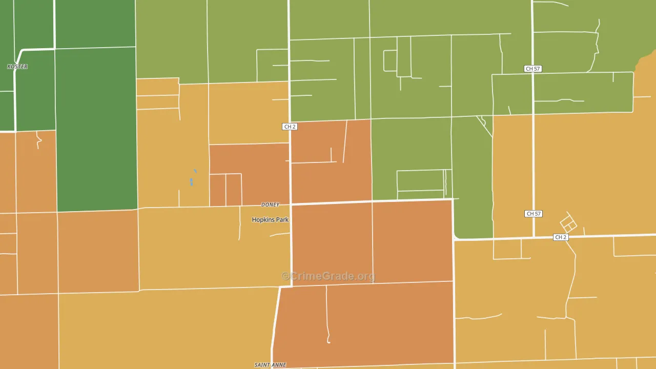 Hopkins Park, IL Map of Theft Rates