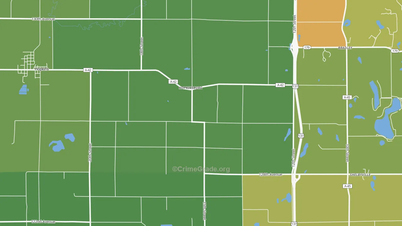 Hopkinsburg, MI Map of Theft Rates