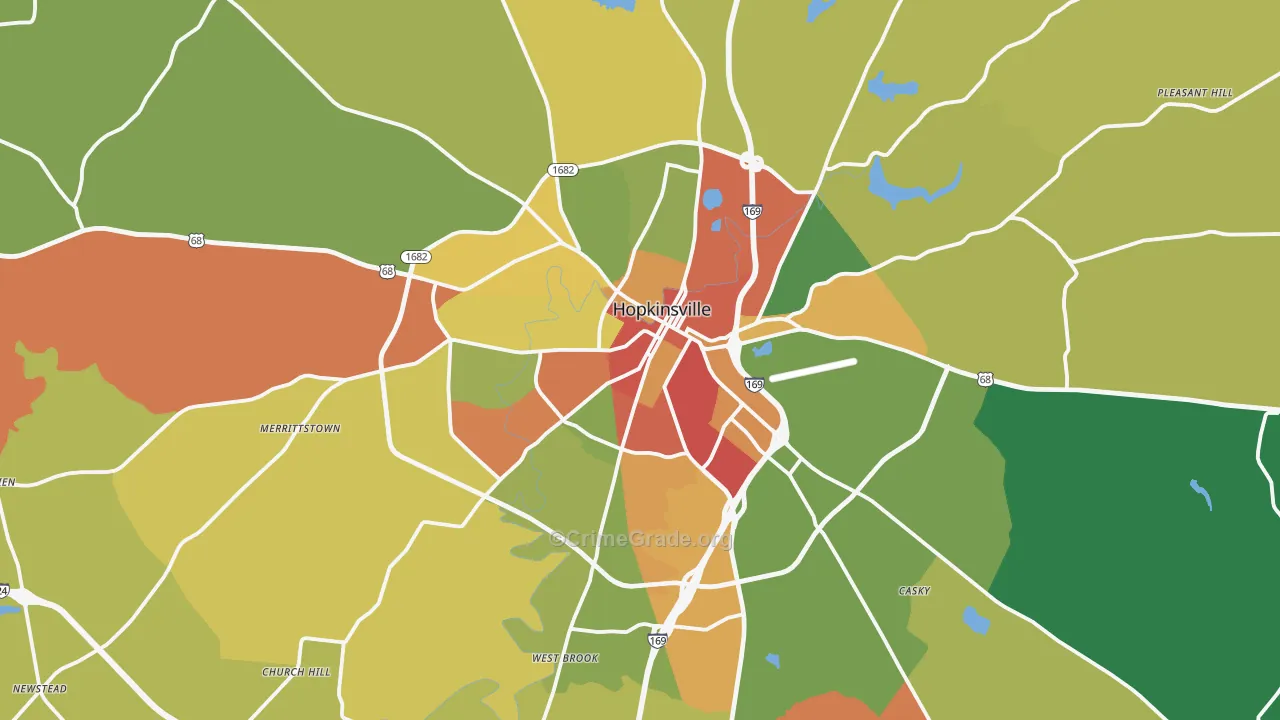 Hopkinsville, KY Map of Theft Rates