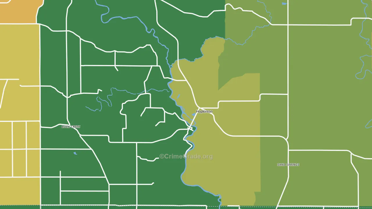 Hopkinton, IA Map of Theft Rates