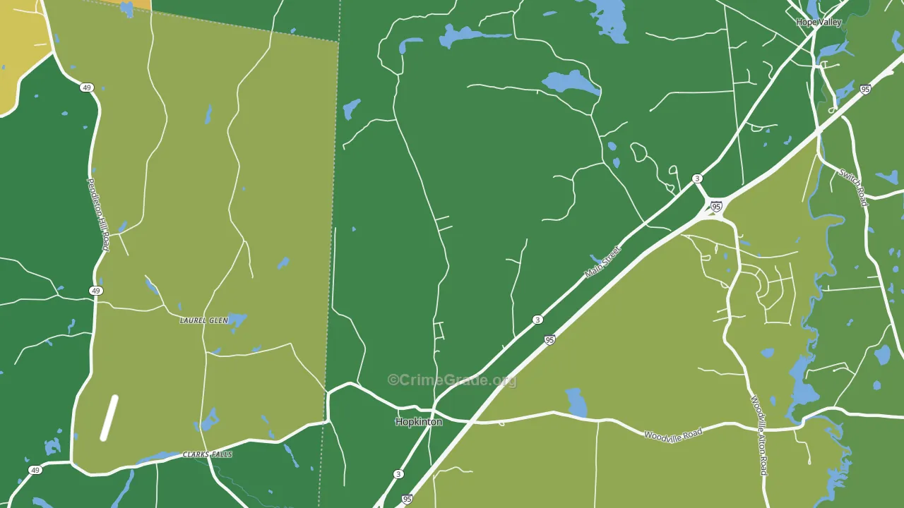 Hopkinton, RI Map of Theft Rates
