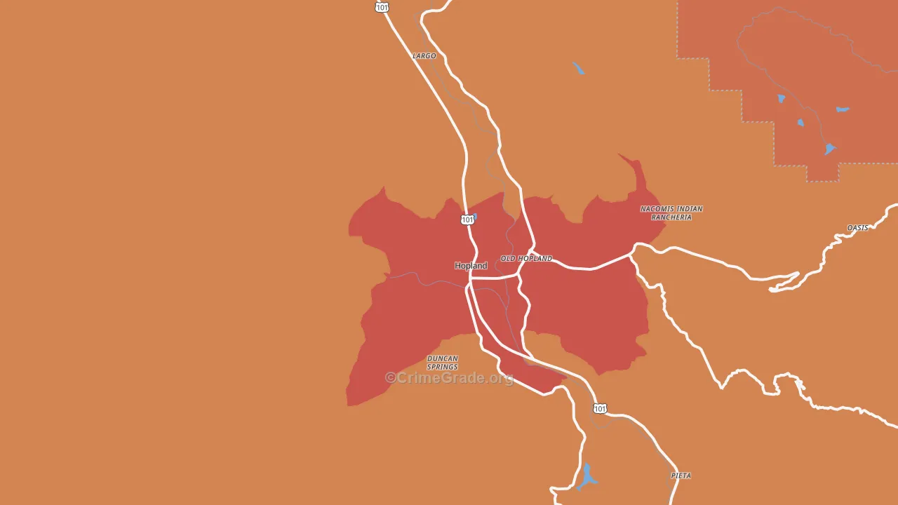 Hopland, CA Map of Theft Rates