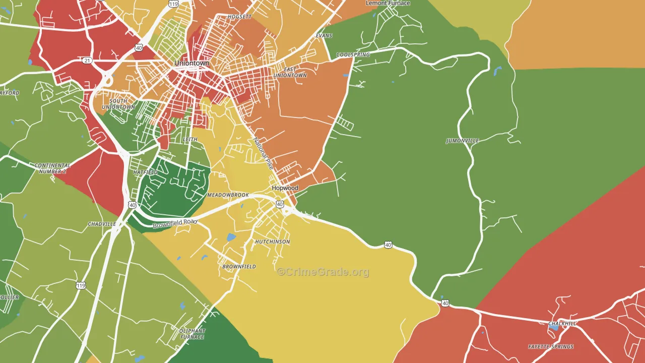 Hopwood, PA Map of Theft Rates