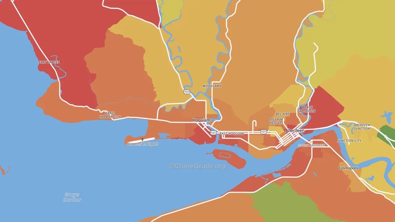 Hoquiam, WA Map of Theft Rates