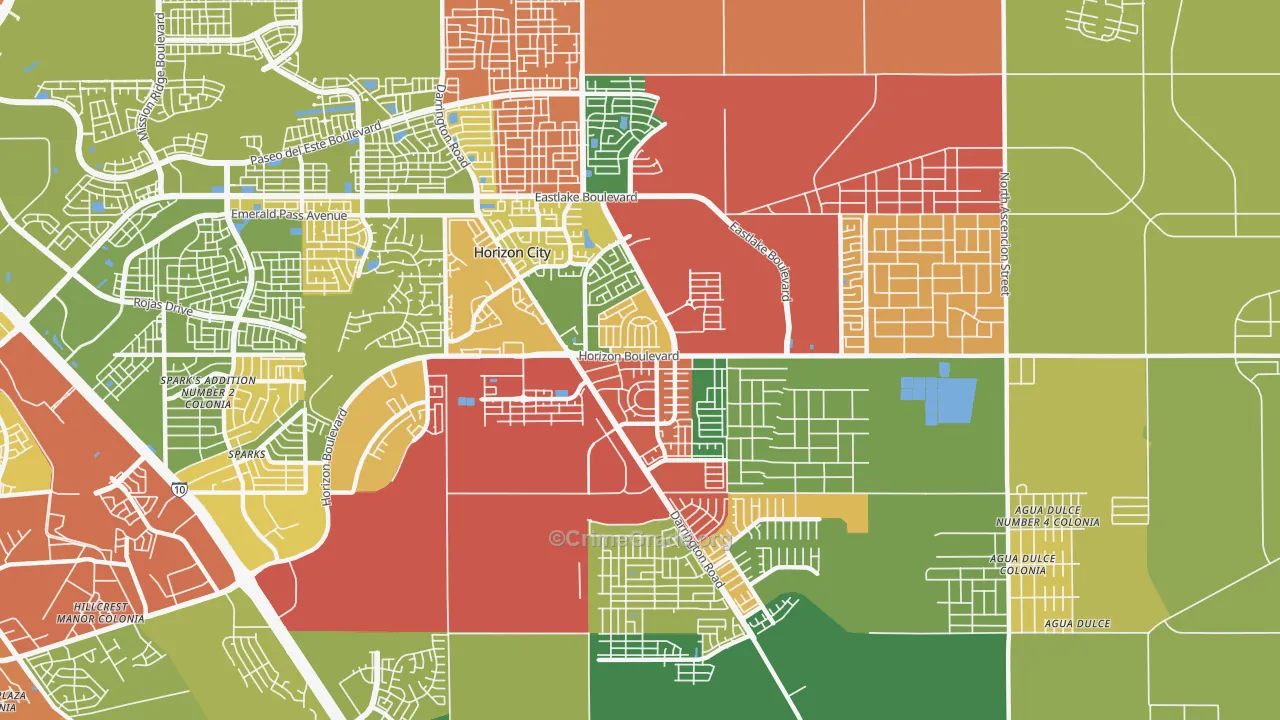 Horizon City, TX Map of Theft Rates