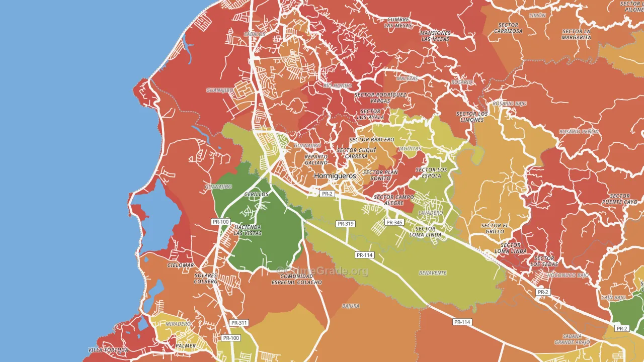 Hormigueros, PR Map of Theft Rates