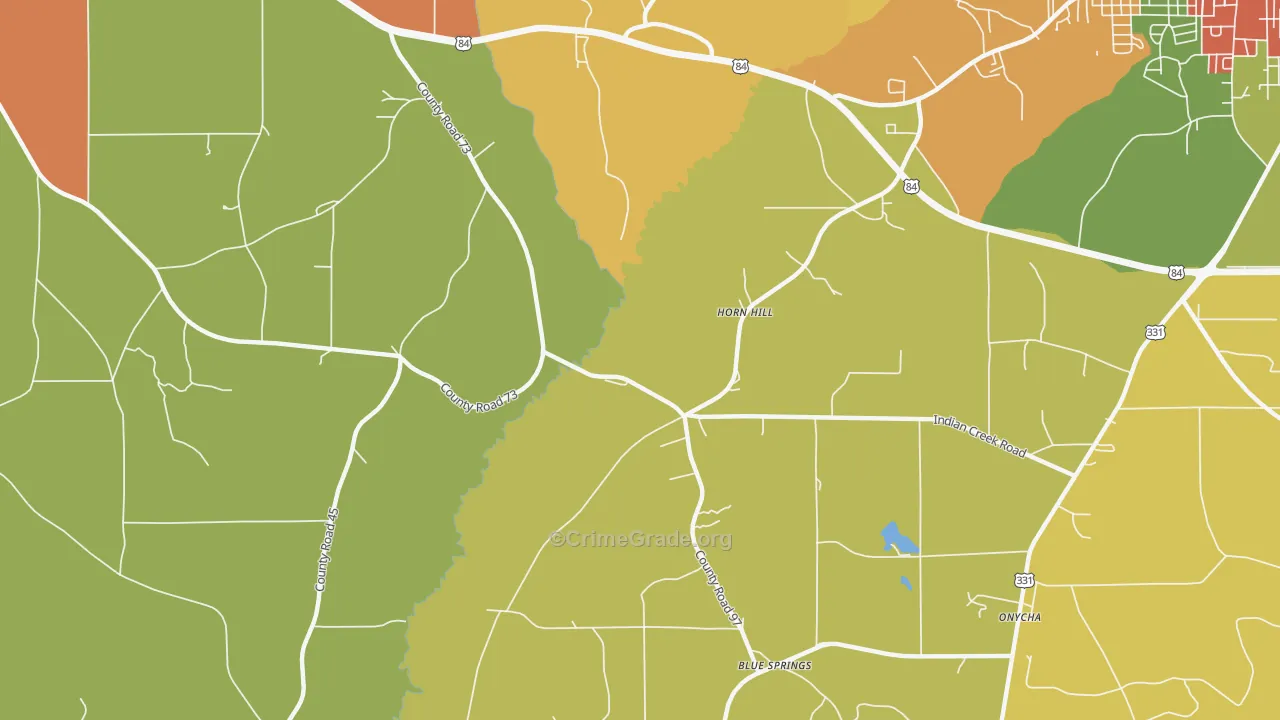 Horn Hill, AL Map of Theft Rates