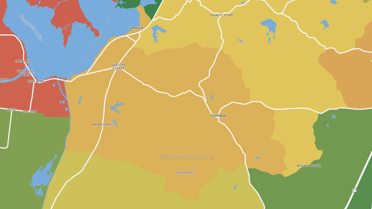 Hornbeak, TN Map of Theft Rates
