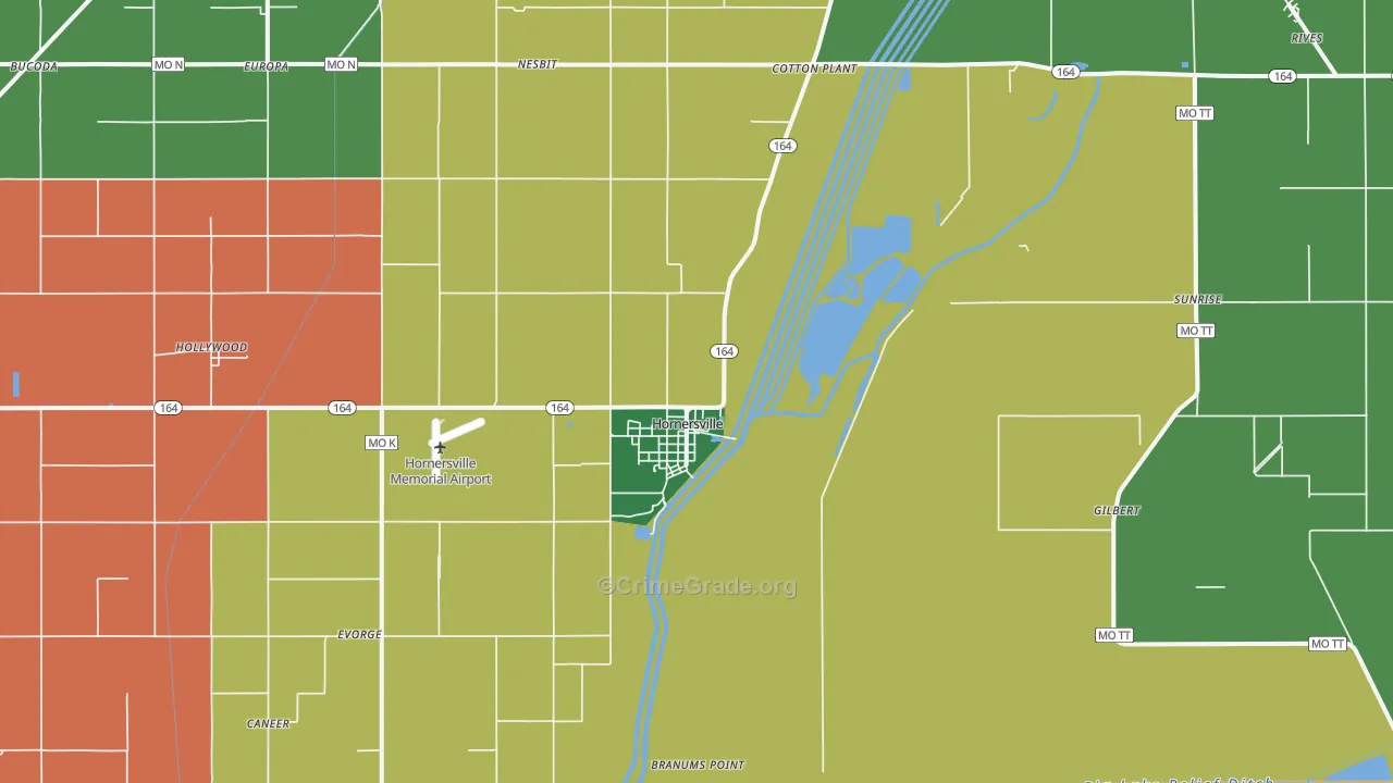 Hornersville, MO Map of Theft Rates