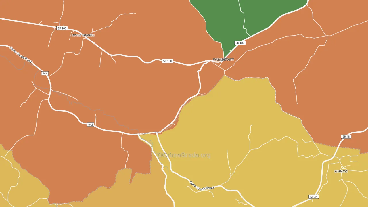 Hornertown, TN Map of Theft Rates