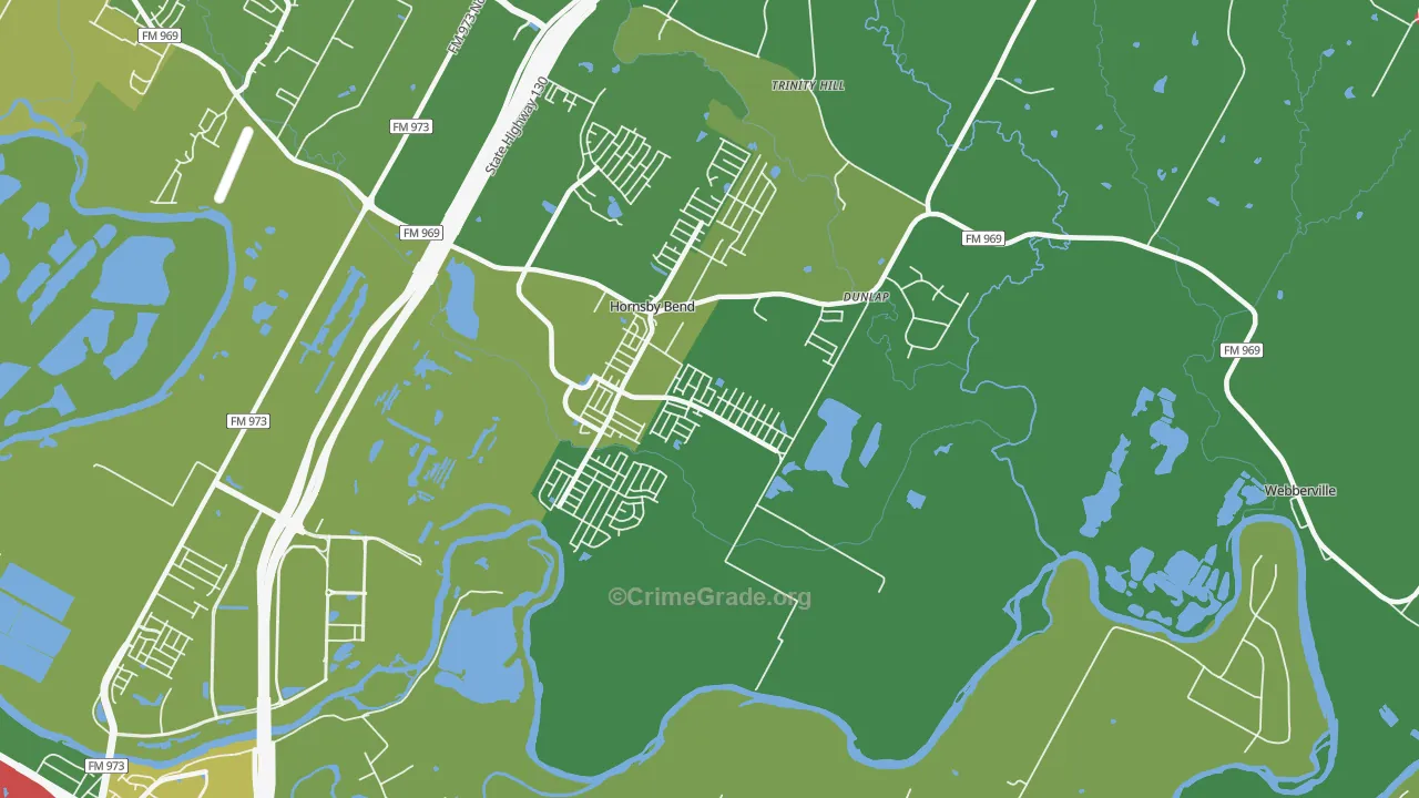 Hornsby Bend, TX Map of Theft Rates