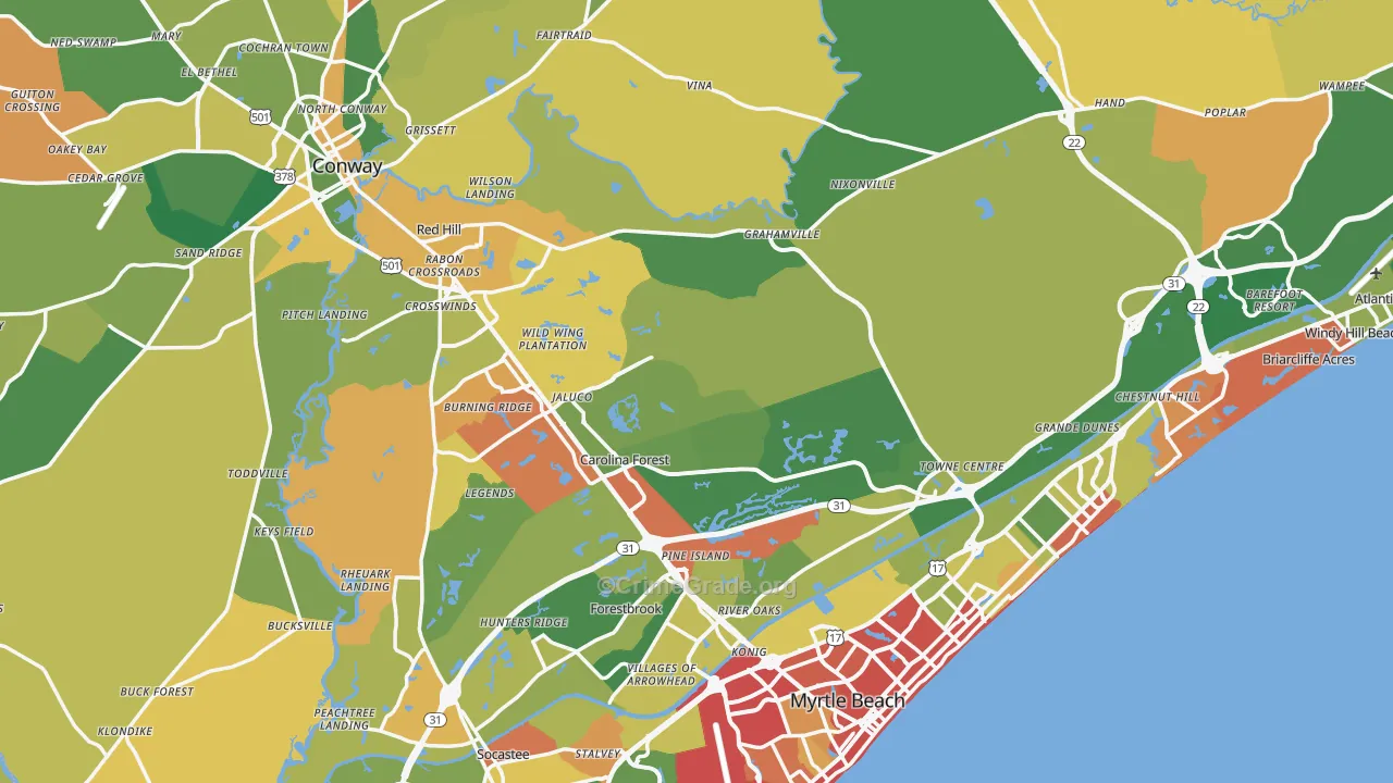 Horry County, SC Map of Theft Rates