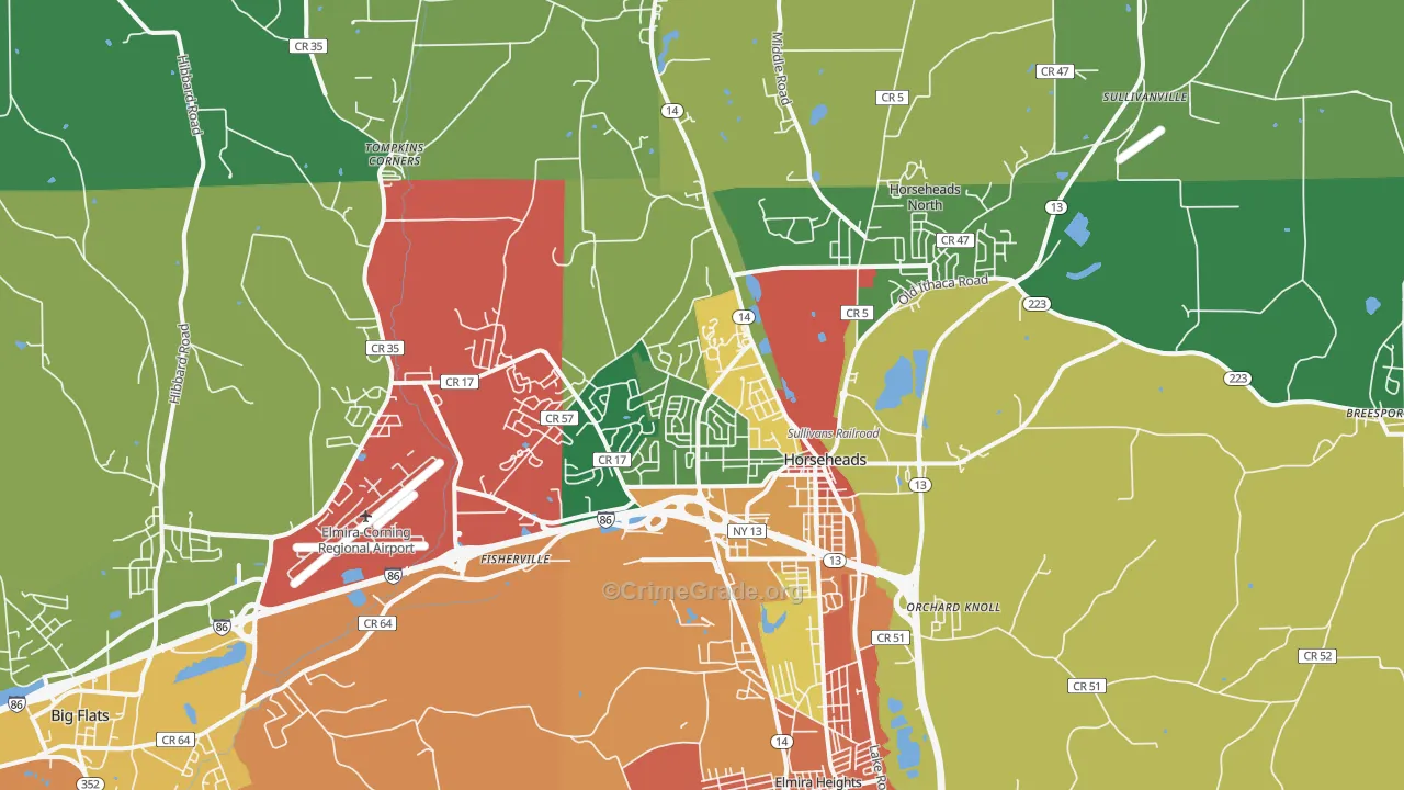 Horseheads, NY Map of Theft Rates