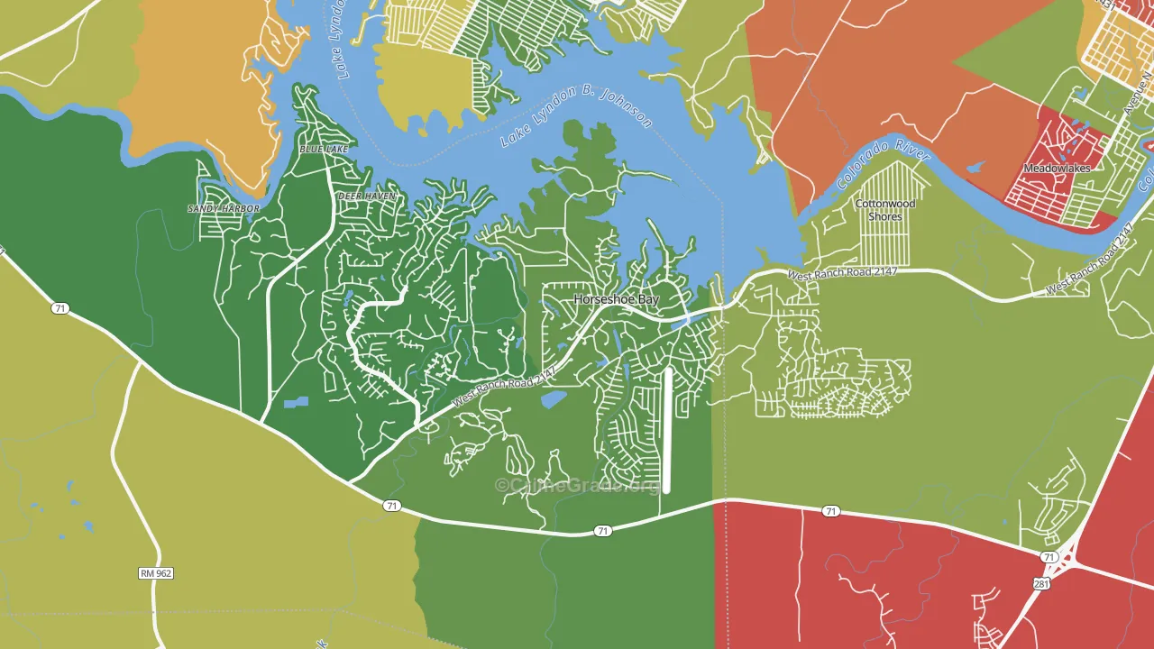 Horseshoe Bay, TX Map of Theft Rates