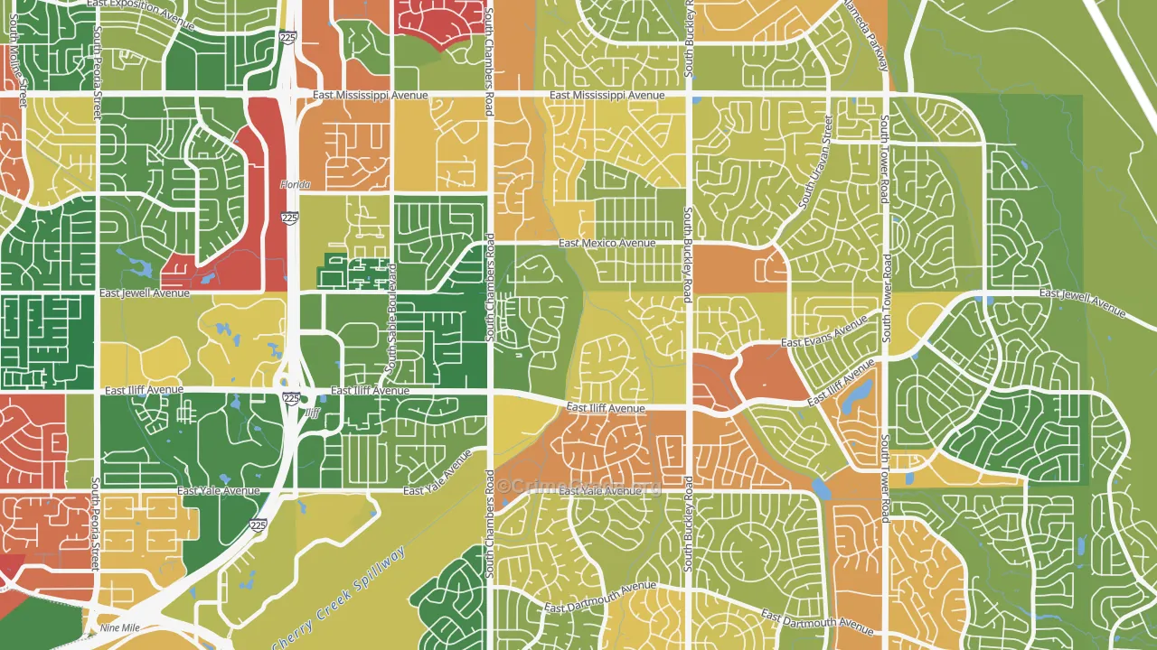 Horseshoe Park, Aurora, CO Map of Theft Rates