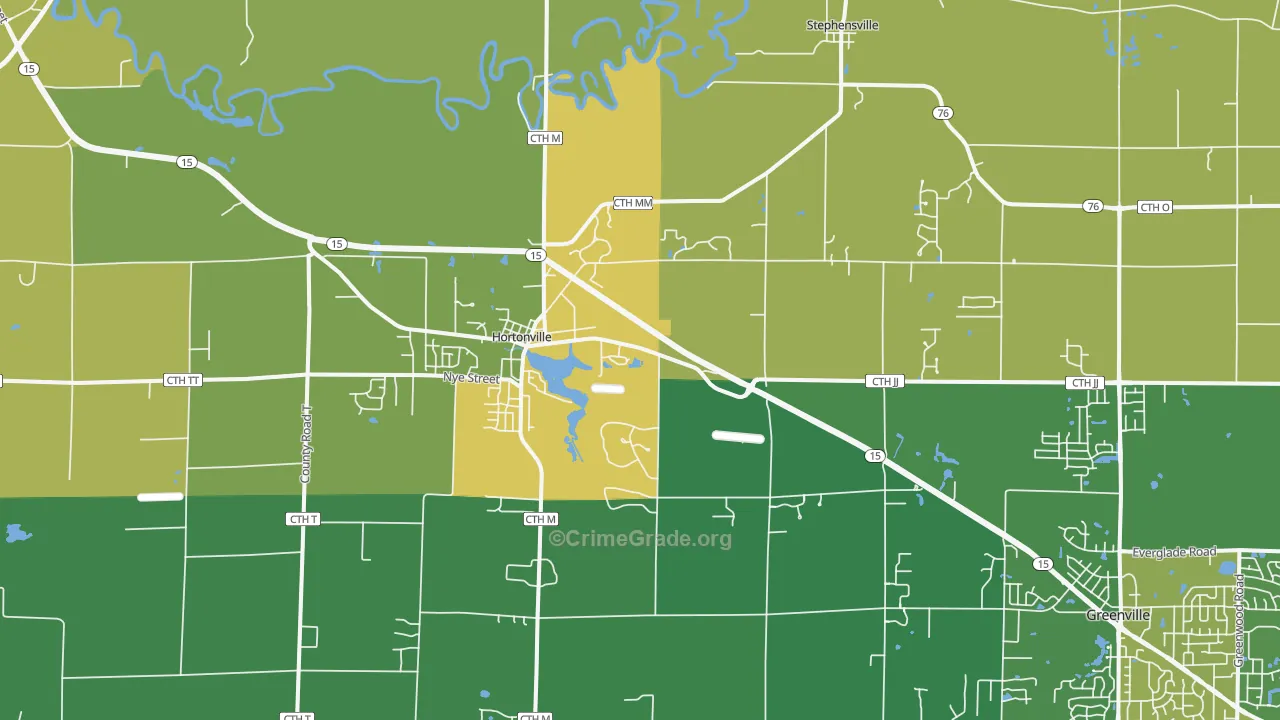 Hortonville, WI Map of Theft Rates