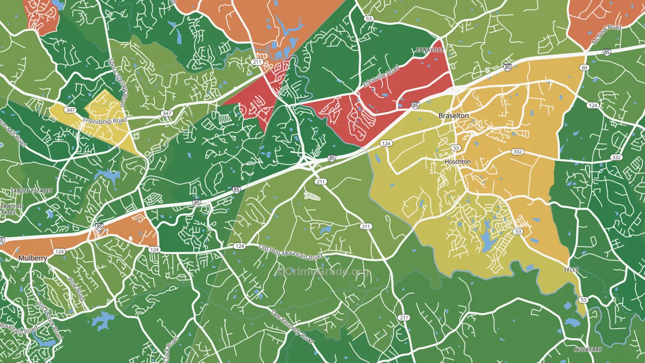 Hoschton, GA Map of Theft Rates