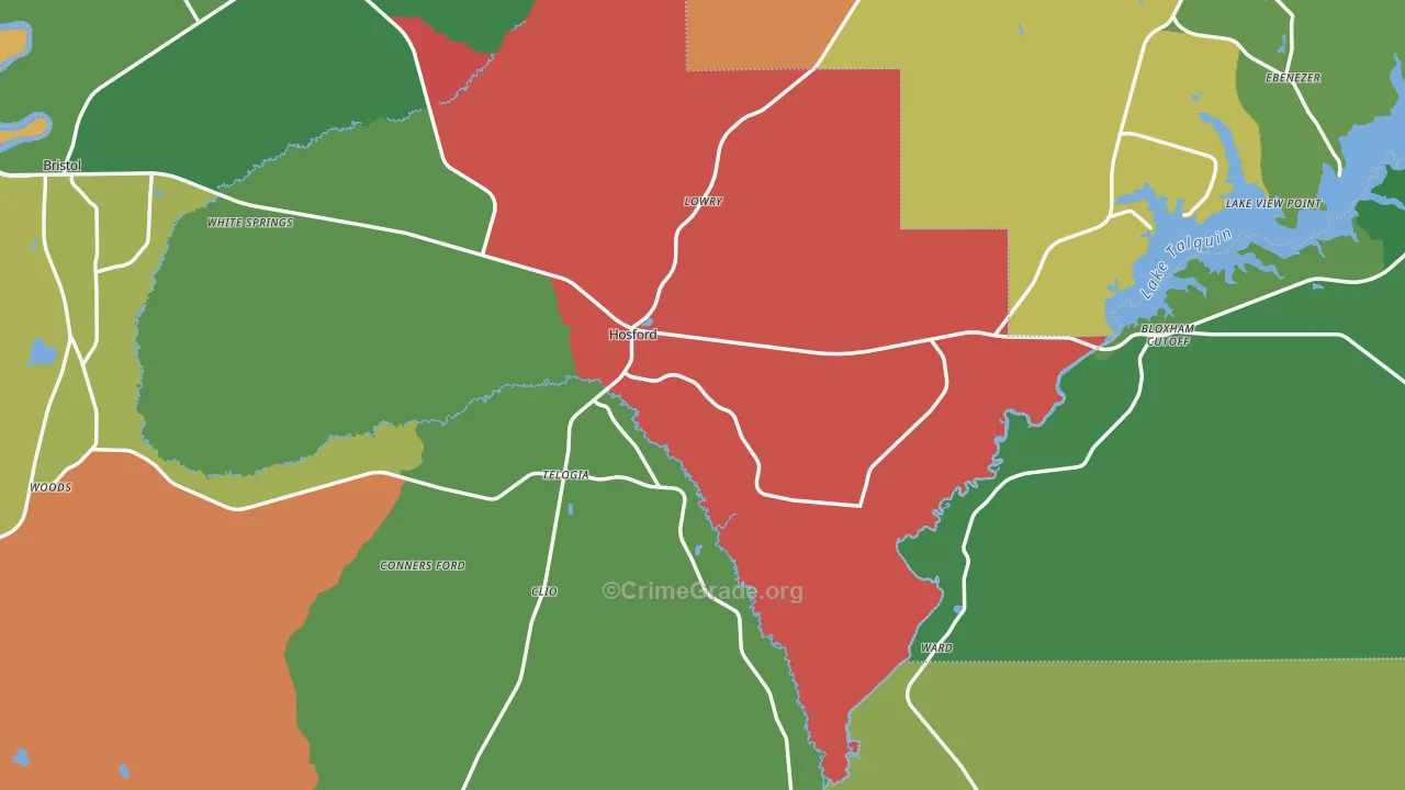 Hosford, FL Map of Theft Rates