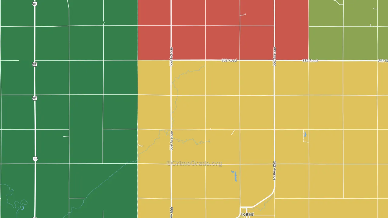 Hoskins, NE Map of Theft Rates