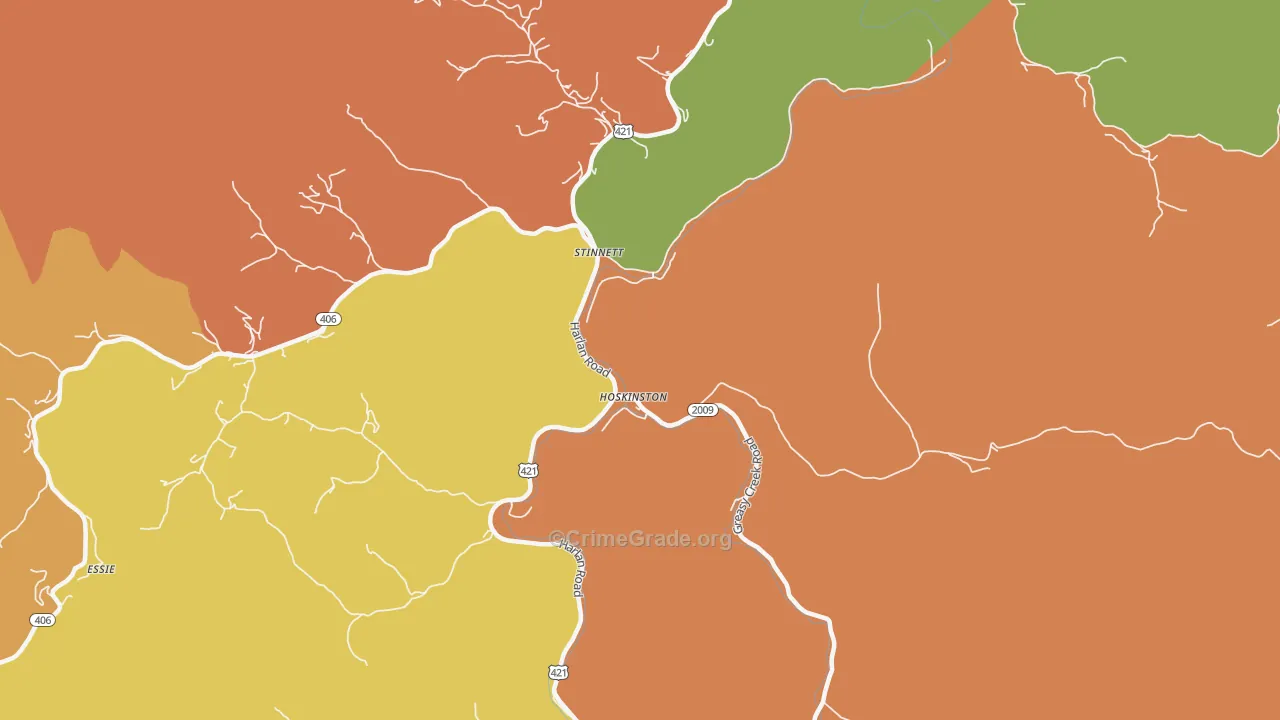 Hoskinston, KY Map of Theft Rates