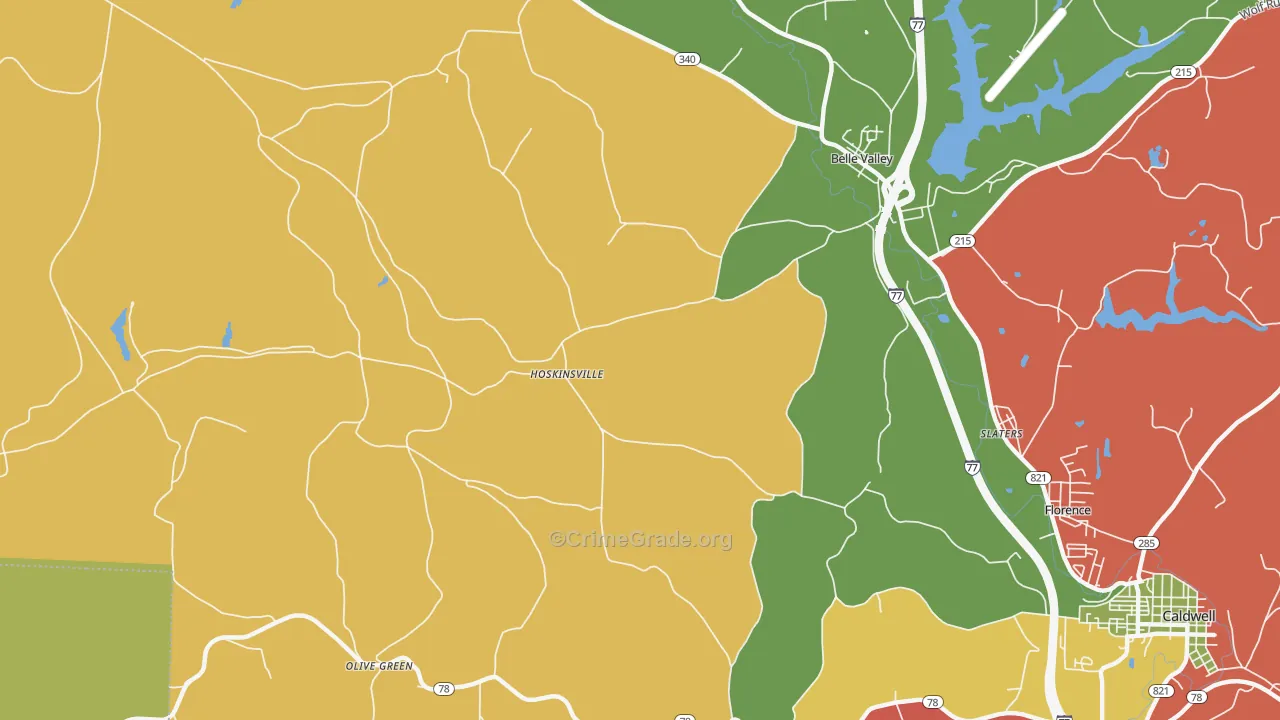 Hoskinsville, OH Map of Theft Rates