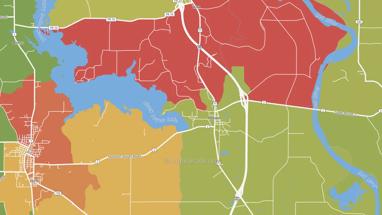 Hosston, LA Map of Theft Rates