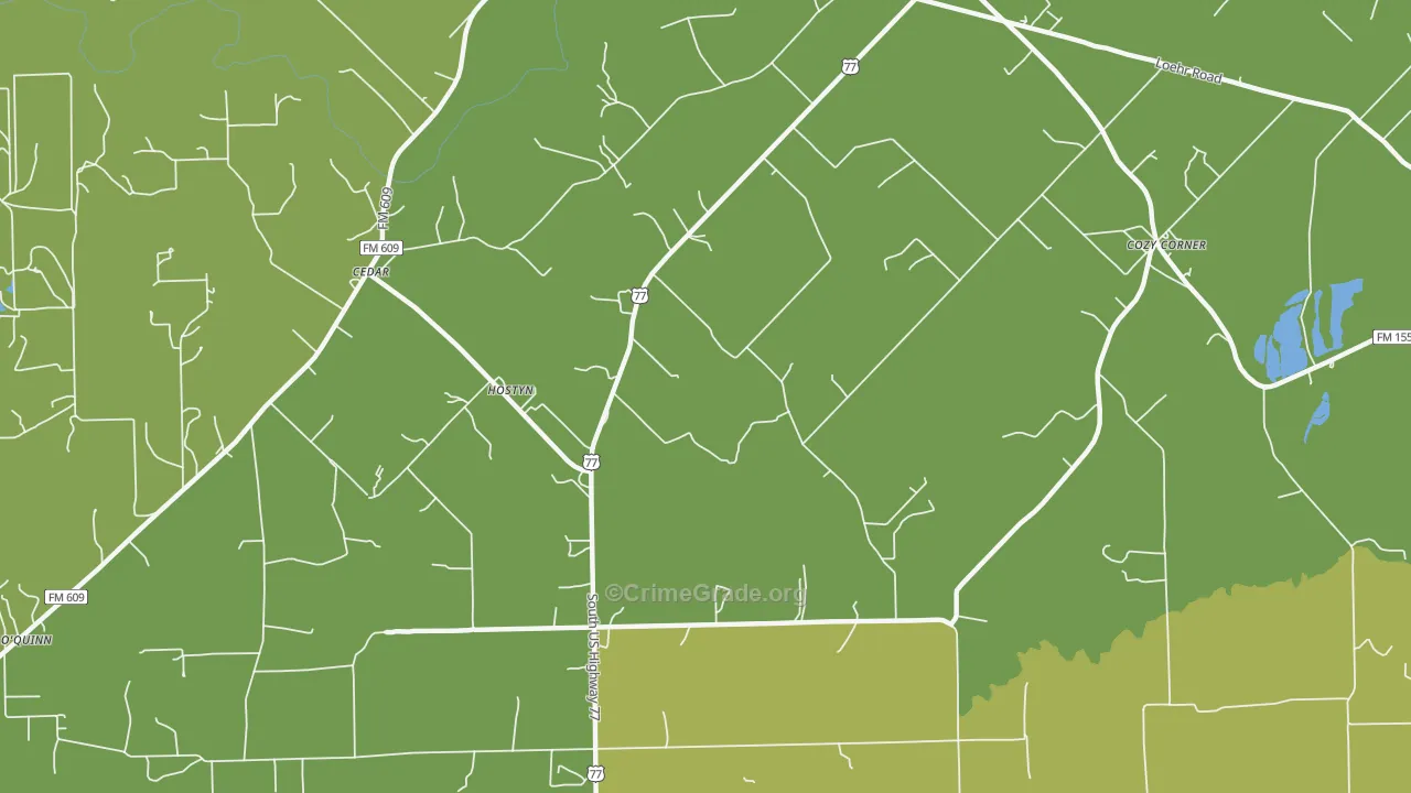 Hostyn, TX Map of Theft Rates