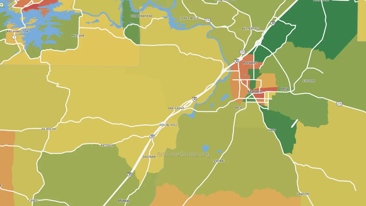 Hot Spring County, AR Map of Theft Rates