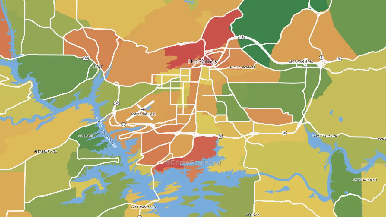 Hot Springs, AR Map of Theft Rates