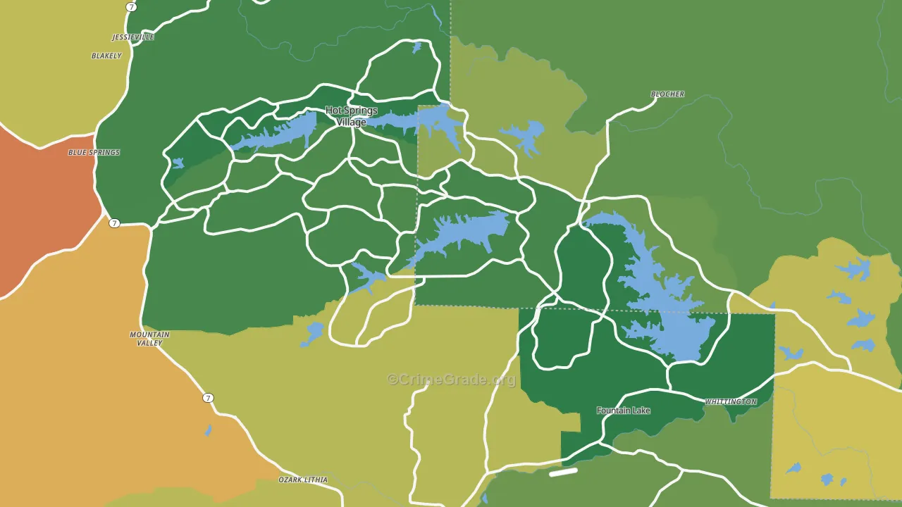 Hot Springs Village, AR Map of Theft Rates