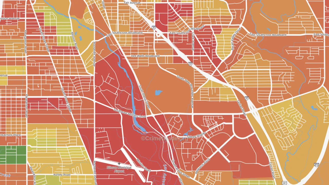 Hot Wells, San Antonio, TX Map of Theft Rates